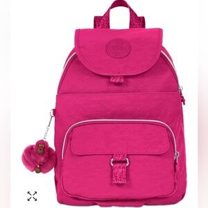 Kipling Queenie Small Nylon Backpack Power Pink with Silver Hardware Travel Bag
